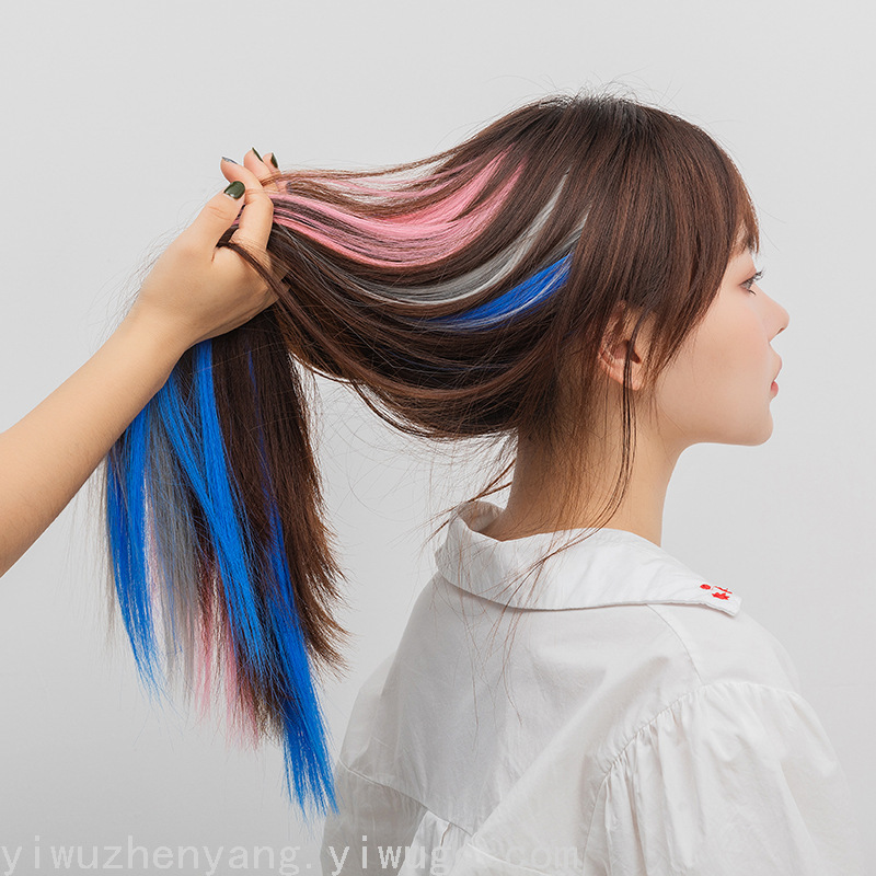Matte High-Temperature Fiber Hanging Ear Dyed Wig Set Long Hair Highlight Dyed Color Hair Extension One Piece Seamless Hanging Ear Hair Extension