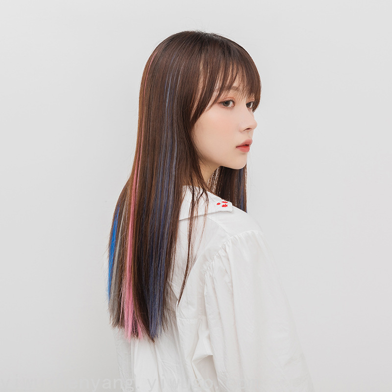 Matte High-Temperature Fiber Hanging Ear Dyed Wig Set Long Hair Highlight Dyed Color Hair Extension One Piece Seamless Hanging Ear Hair Extension