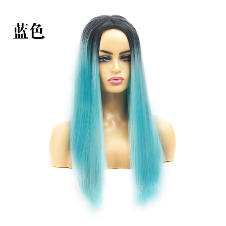 Wig Female Cross-Border New Arrival European and American Foreign Trade Hot Sale Dyed Long Straight Hair Factory Wholesale Ladies Chemical Fiber Hair Wig Sheath