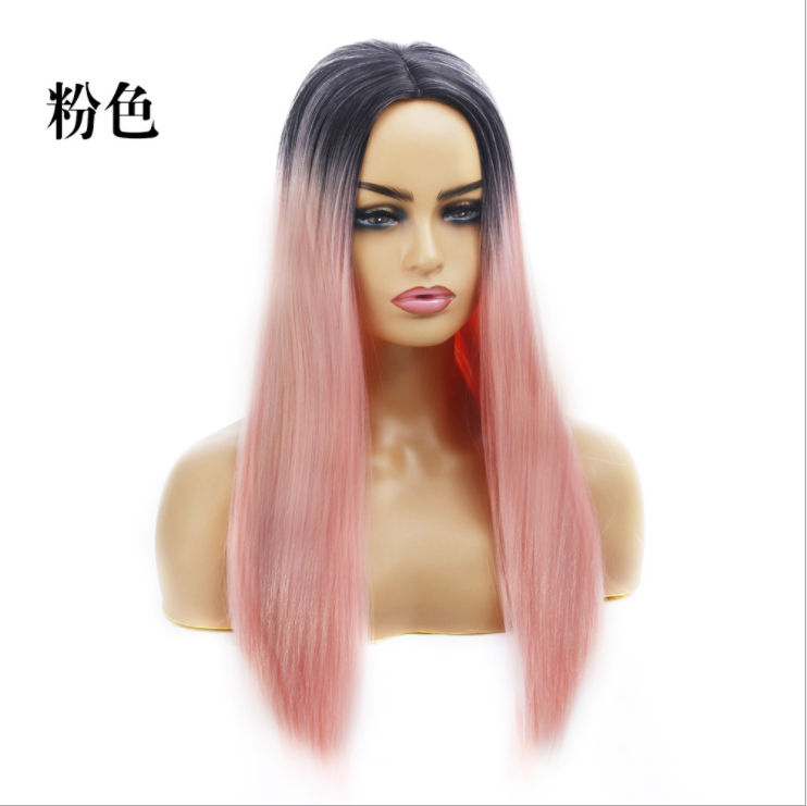 Wig Female Cross-Border New Arrival European and American Foreign Trade Hot Sale Dyed Long Straight Hair Factory Wholesale Ladies Chemical Fiber Hair Wig Sheath