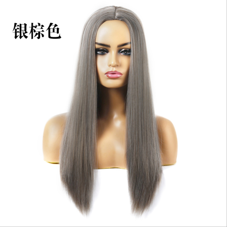 Wig Female Cross-Border New Arrival European and American Foreign Trade Hot Sale Dyed Long Straight Hair Factory Wholesale Ladies Chemical Fiber Hair Wig Sheath