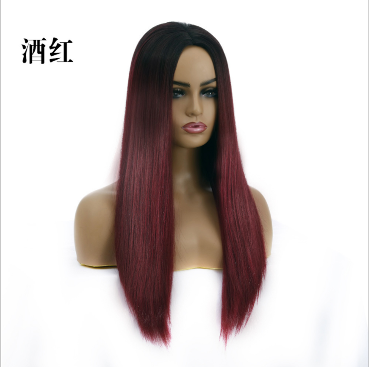 Wig Female Cross-Border New Arrival European and American Foreign Trade Hot Sale Dyed Long Straight Hair Factory Wholesale Ladies Chemical Fiber Hair Wig Sheath