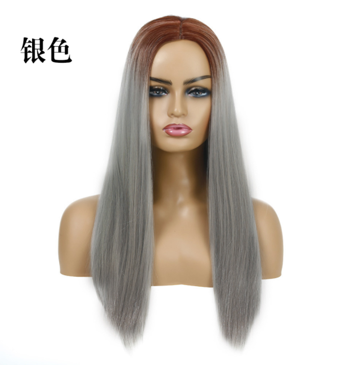 Wig Female Cross-Border New Arrival European and American Foreign Trade Hot Sale Dyed Long Straight Hair Factory Wholesale Ladies Chemical Fiber Hair Wig Sheath