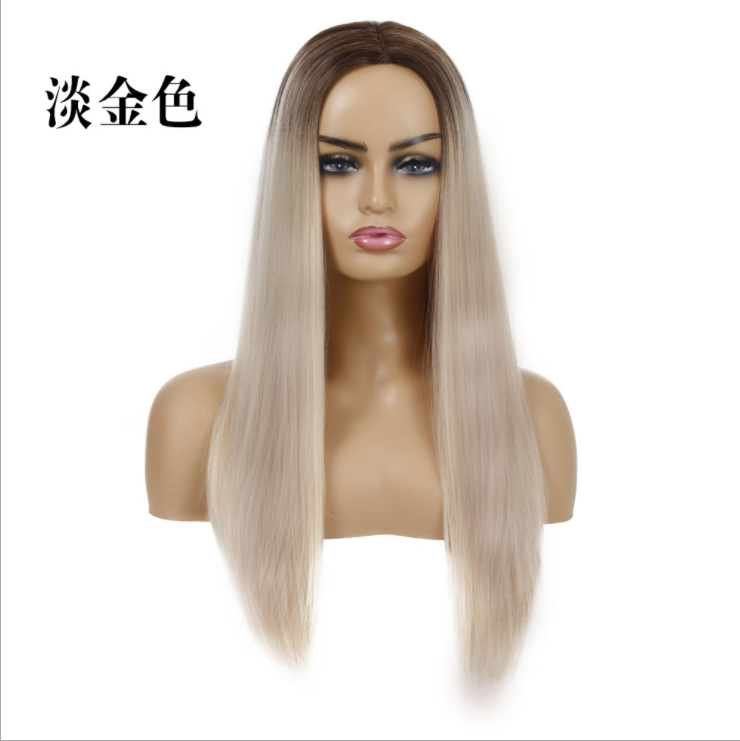 Wig Female Cross-Border New Arrival European and American Foreign Trade Hot Sale Dyed Long Straight Hair Factory Wholesale Ladies Chemical Fiber Hair Wig Sheath