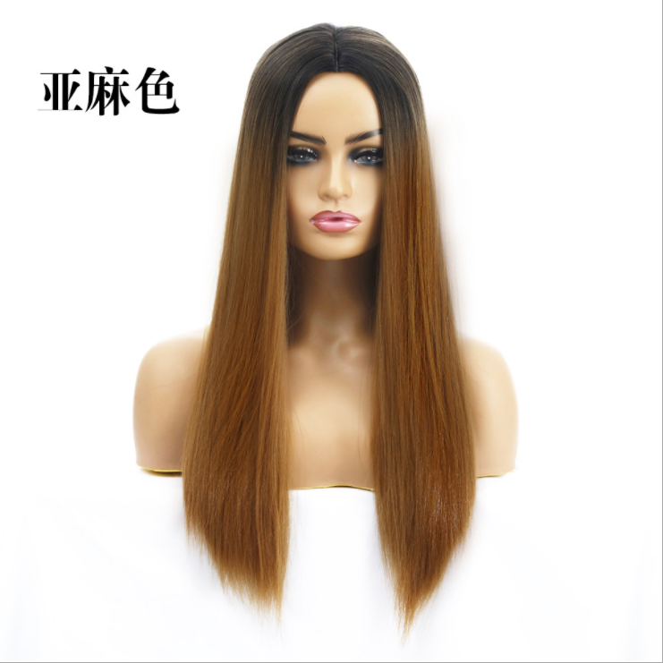 Wig Female Cross-Border New Arrival European and American Foreign Trade Hot Sale Dyed Long Straight Hair Factory Wholesale Ladies Chemical Fiber Hair Wig Sheath