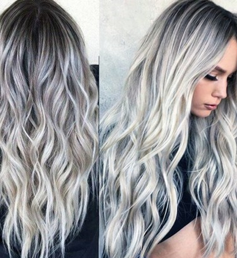 Hot Selling European and American Dyed Medium Long Curly Hair Cos Gray Gradient Anime Wig New Female Synthetic Wigs