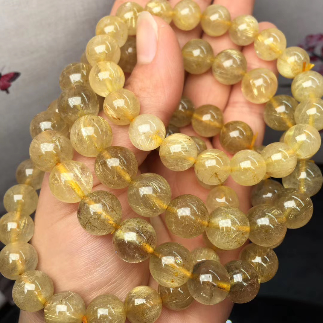 Gold Rutilated Quartz Bracelet Manufacturers Wholesale Natural Hair Crystal Bracelet Hair Thick Crystal Good Value for Money Blonde Bracelet