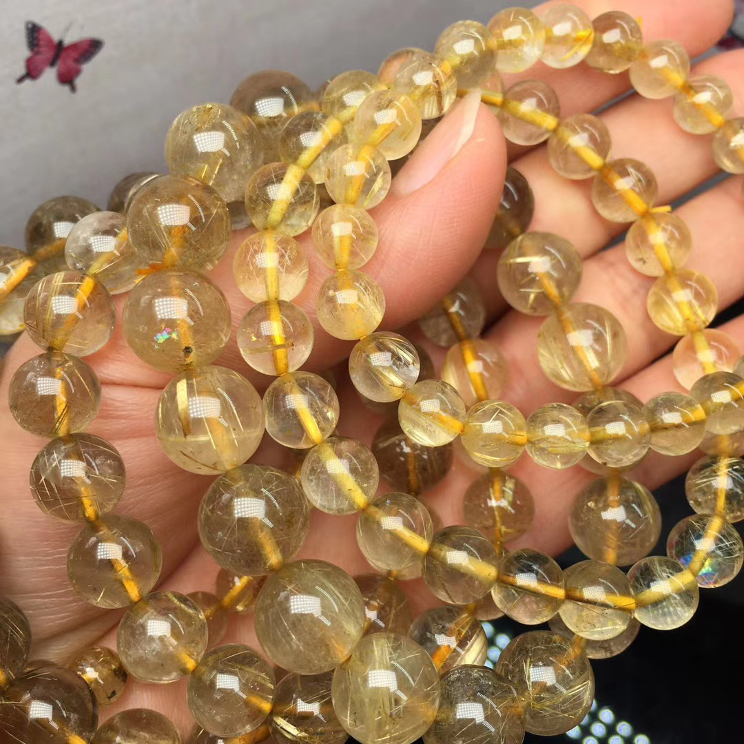 Gold Rutilated Quartz Bracelet Manufacturers Wholesale Natural Hair Crystal Bracelet Hair Thick Crystal Good Value for Money Blonde Bracelet