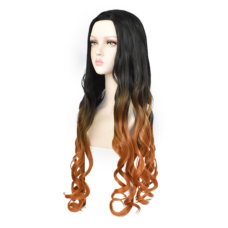 Ghost Blade Cosplay Wig Anime Stove Door Nezuko Fake Fur Exquisite Dyed Gradient Long Curly Hair Currently Available
