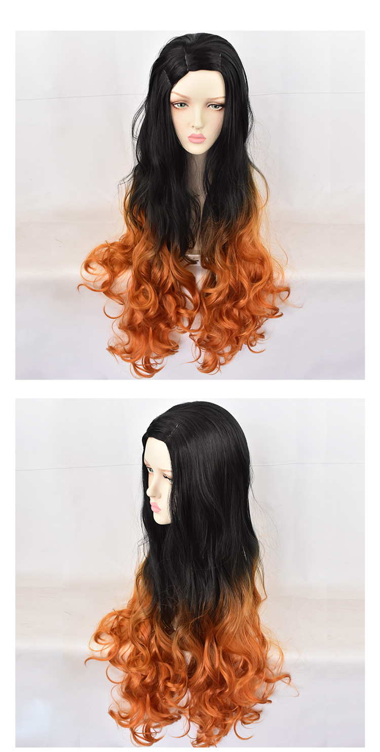 Ghost Blade Cosplay Wig Anime Stove Door Nezuko Fake Fur Exquisite Dyed Gradient Long Curly Hair Currently Available