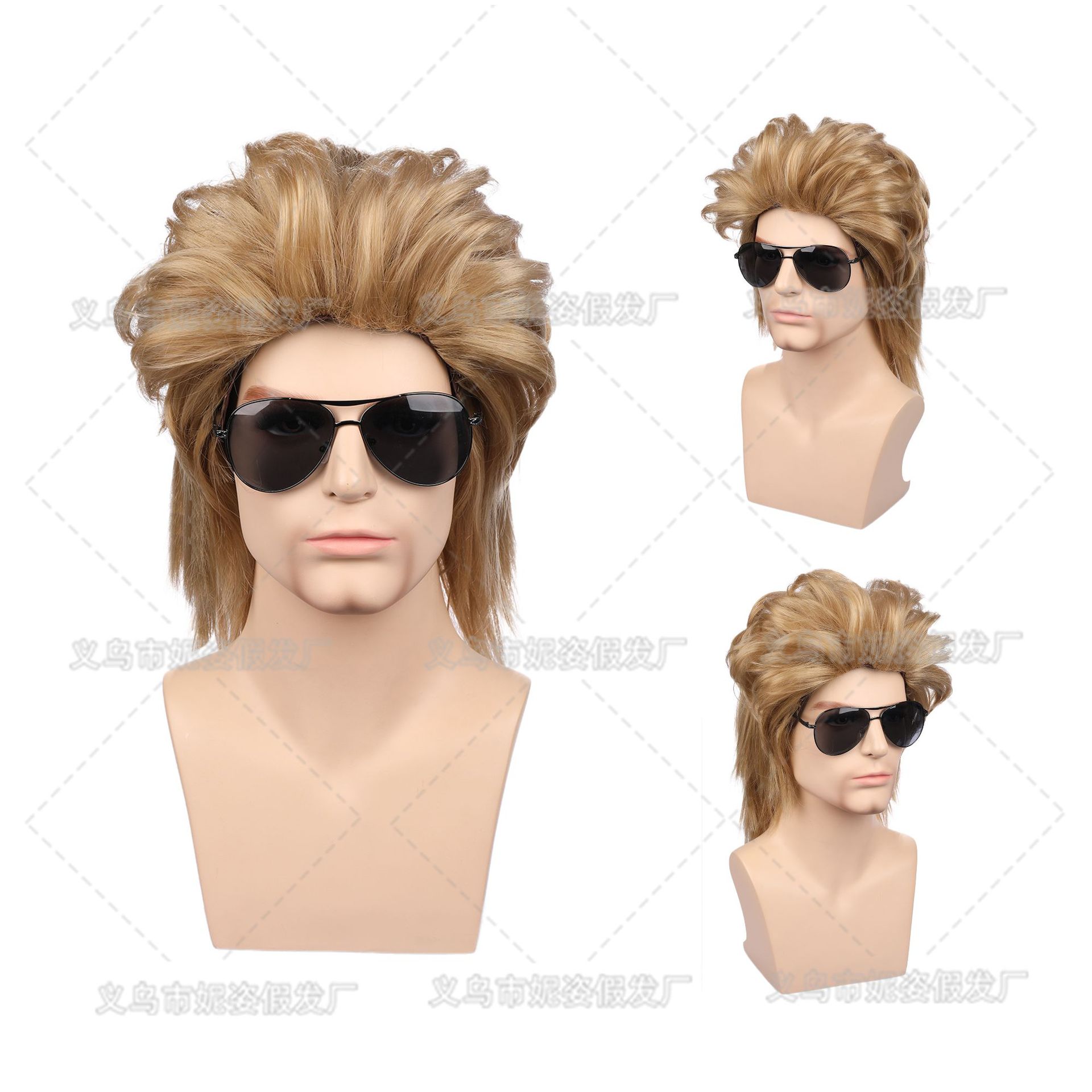 New Product BestSelling Wig Men's Short Curly Hair Dyed Rose Net Wig Sheath Currently Available Whole