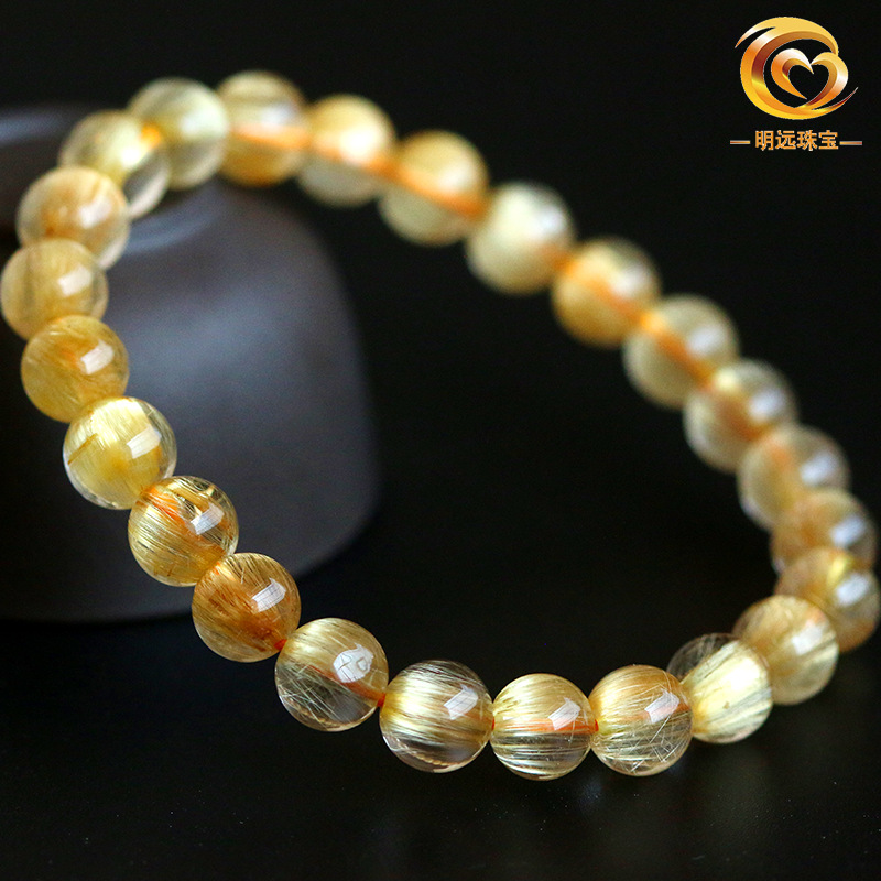 Natural Gold Rutilated Quartz Bracelet 23456a Smooth Hair Multi-Blonde Bracelet Crystal Ornament Factory Direct Sales Crystal