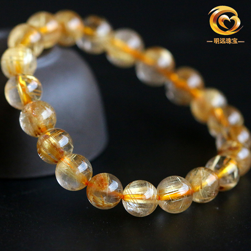 Natural Gold Rutilated Quartz Bracelet 23456a Smooth Hair Multi-Blonde Bracelet Crystal Ornament Factory Direct Sales Crystal