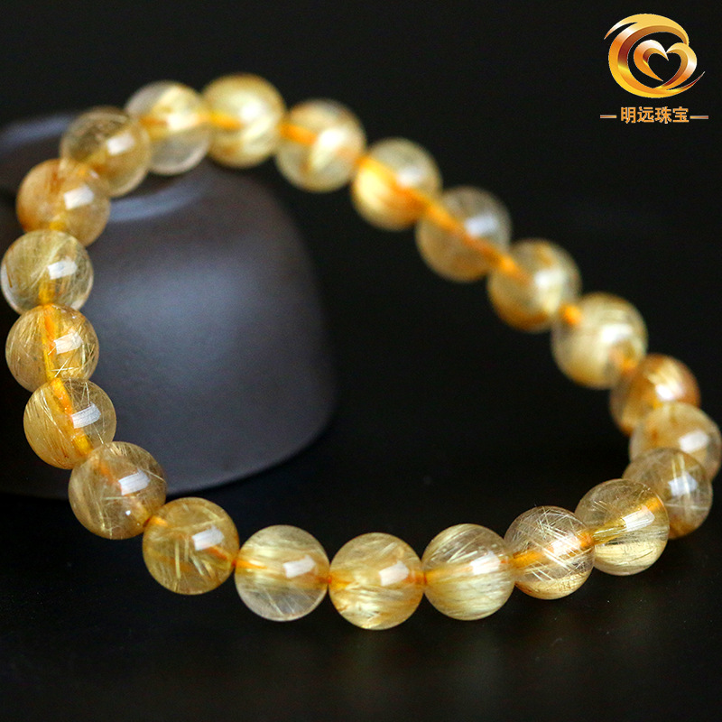 Natural Gold Rutilated Quartz Bracelet 23456a Smooth Hair Multi-Blonde Bracelet Crystal Ornament Factory Direct Sales Crystal