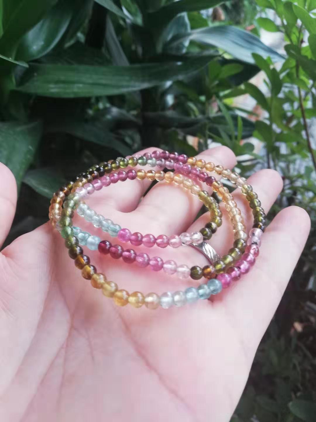 Tourmaline Aquamarine Agate Moonlight Strawberry Blonde Green Phantom Quartz over Seven Red Crystal Aurora Garnet Bracelet for Women