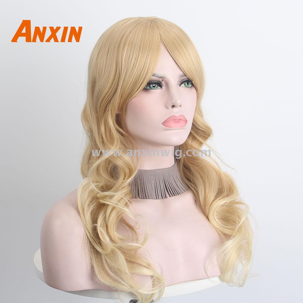 Anxin Long Deep Wavy Wig Blonde With Bangs Party Cosplay Halloween Wig