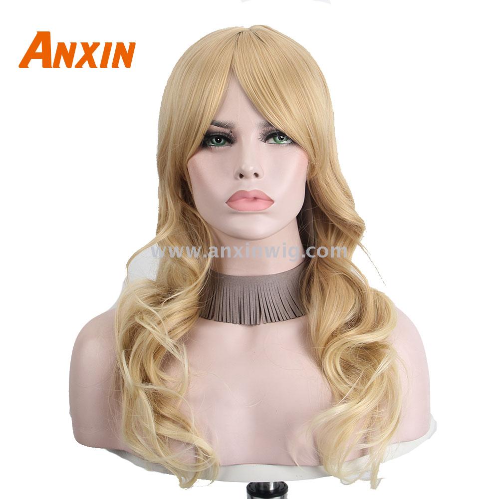 Anxin Long Deep Wavy Wig Blonde With Bangs Party Cosplay Halloween Wig