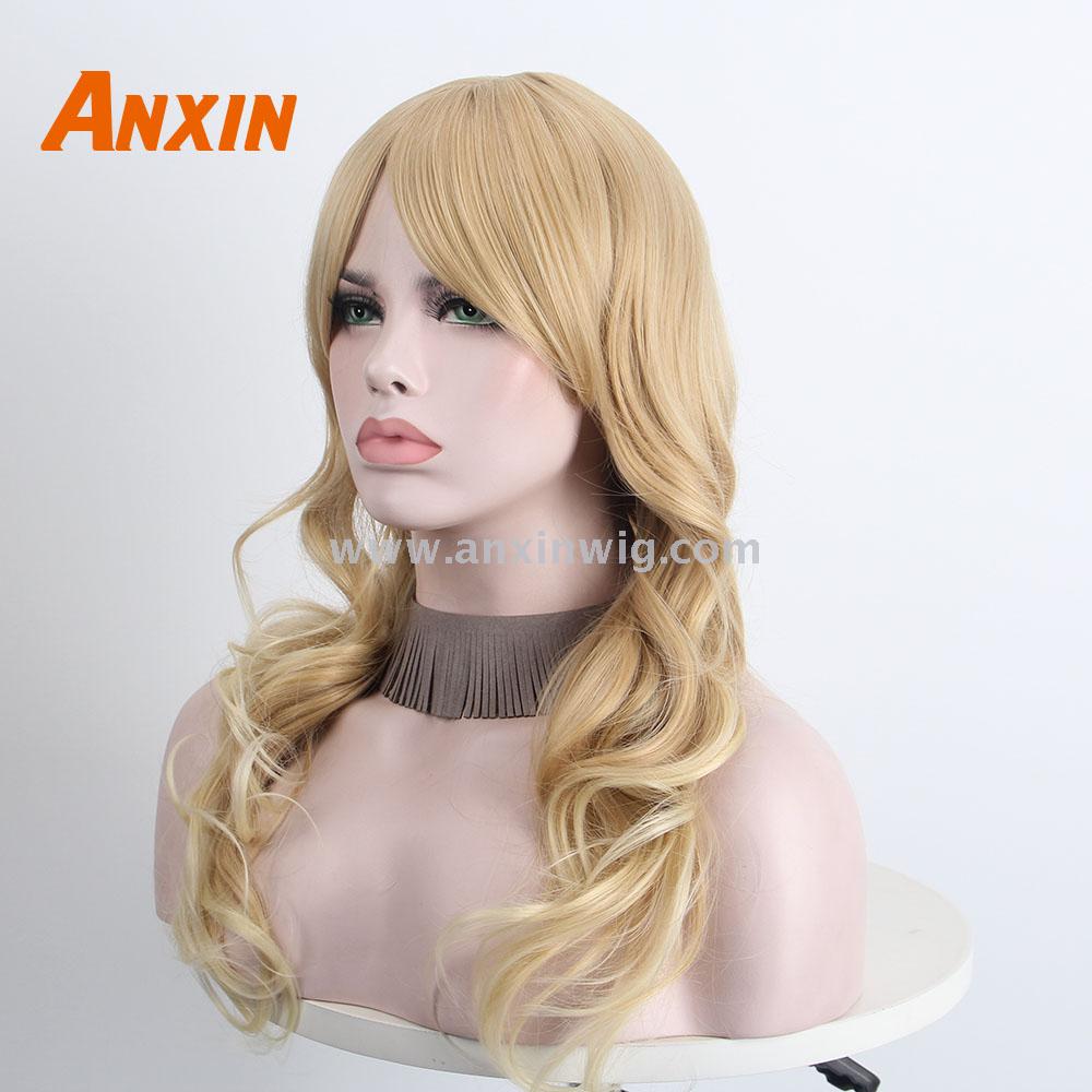 Anxin Long Deep Wavy Wig Blonde With Bangs Party Cosplay Halloween Wig
