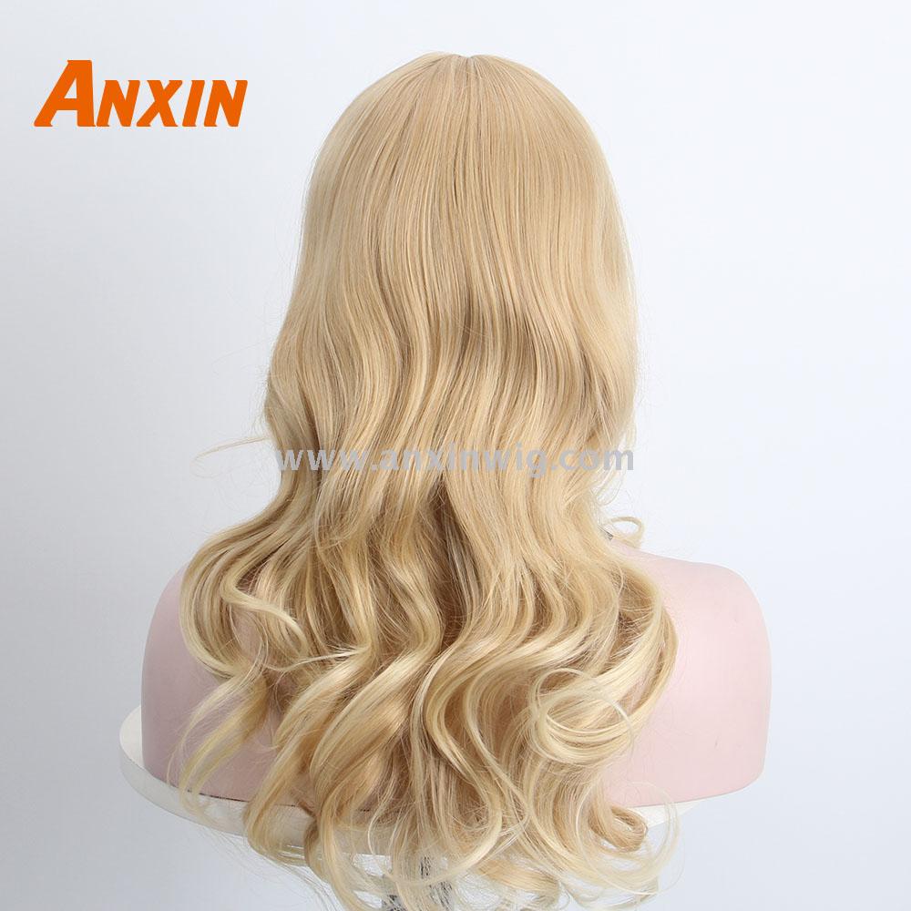Anxin Long Deep Wavy Wig Blonde With Bangs Party Cosplay Halloween Wig