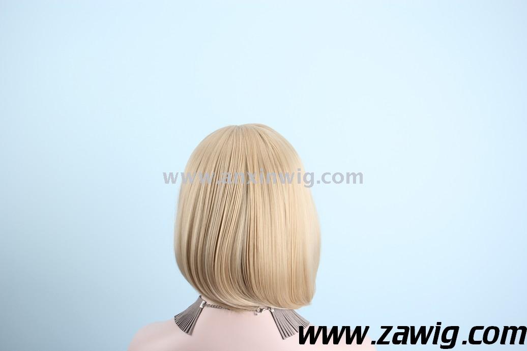 Anxin Blonde Wig for Women Bob Short Cosplay Anime Movie Hot Highlight Synthetic Wigs with Bangs