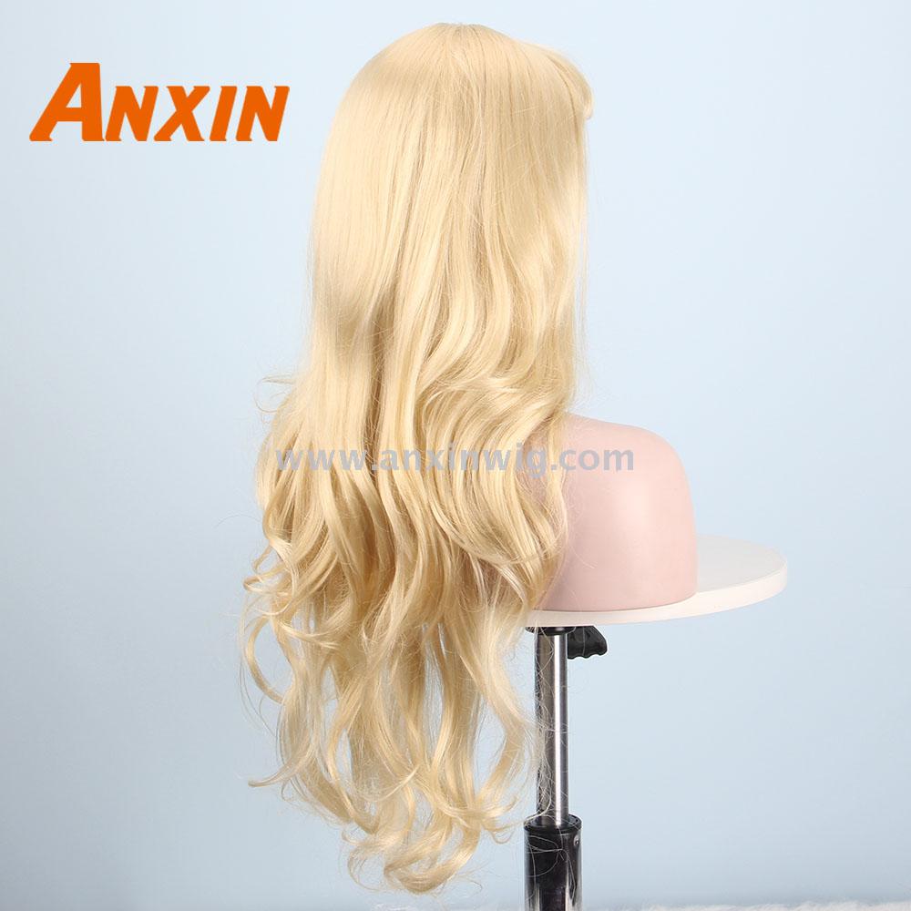 Anxin Long Black Wigs for Black Women Wave Hairs with Bangs Synthetic Curly Natural Color Blonde Cosplay Party Wig