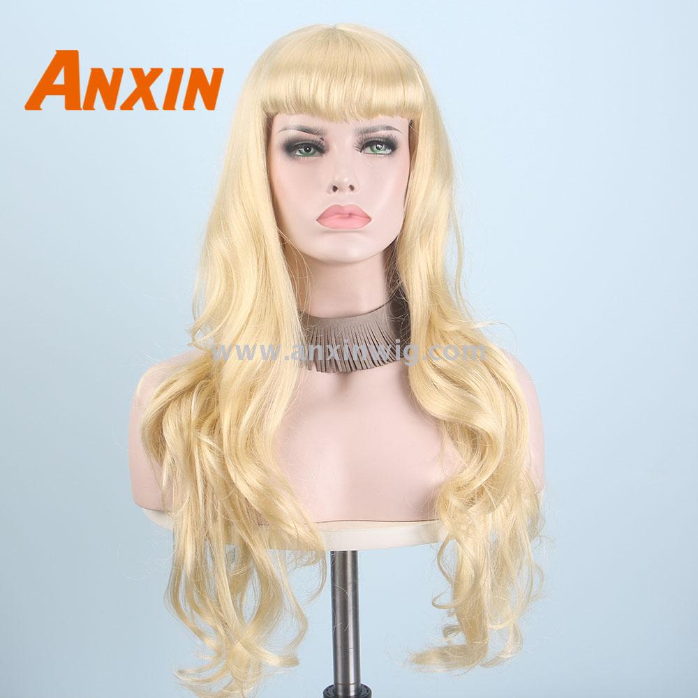 Anxin Long Black Wigs for Black Women Wave Hairs with Bangs Synthetic Curly Natural Color Blonde Cosplay Party Wig Anxin Long Black Wigs for Black Women Wave Hairs with Bangs Synthetic Curly Natural Color Blonde Cosplay Party Wig