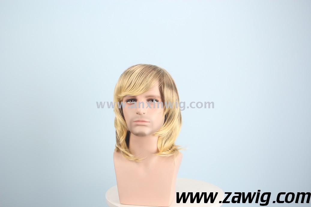Anxin Short Blonde Wigs for Men Synthetic Wig Golden Color Hairs Toupee High Temperature Cosplay Wigs for Man
