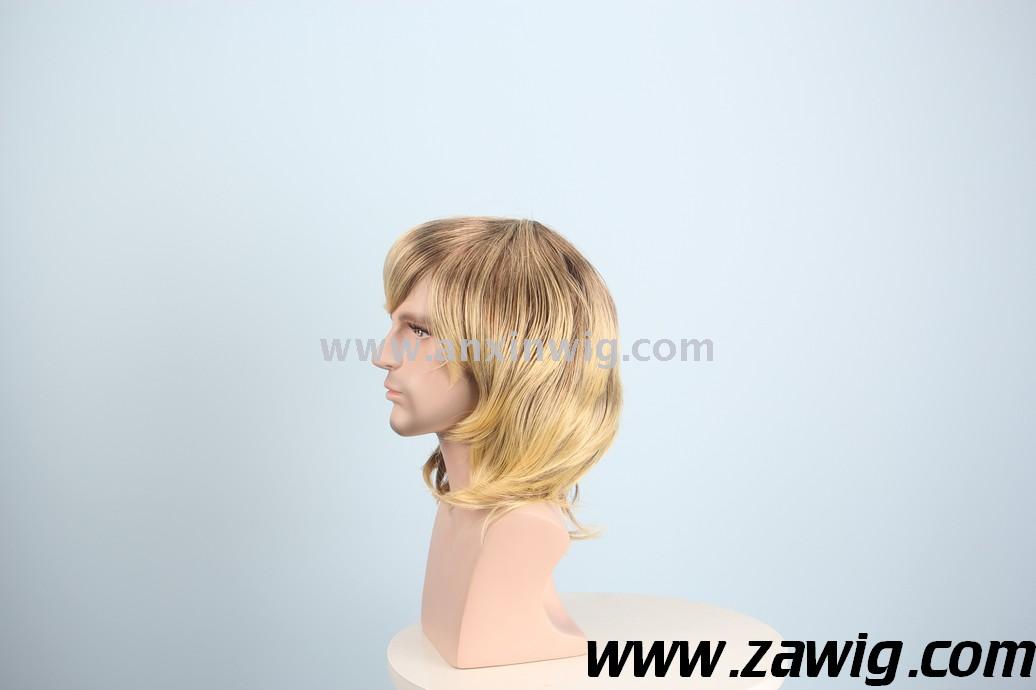 Anxin Short Blonde Wigs for Men Synthetic Wig Golden Color Hairs Toupee High Temperature Cosplay Wigs for Man