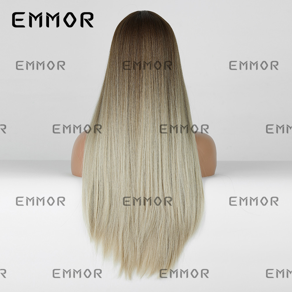 Emmor European and American Style Wig Medium Gradient Blonde Long Straight Women Wig Cosplay Party Daily Chemical Fiber Hair