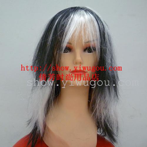 Halloween wig  Black and white wig  Long straight hair