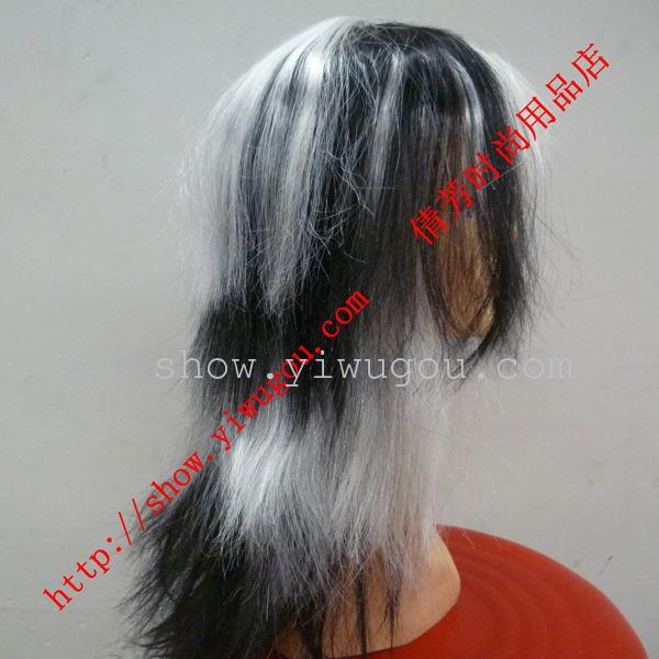 Halloween wig  Black and white wig  Long straight hair