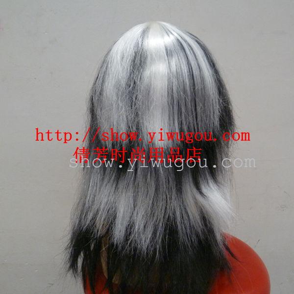 Halloween wig  Black and white wig  Long straight hair