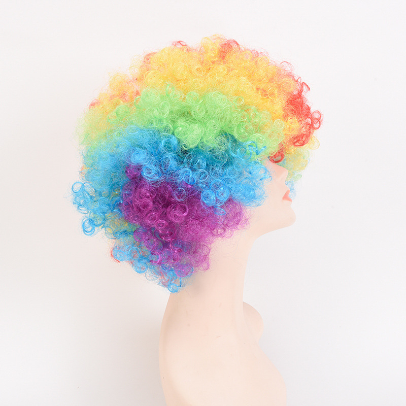Halloween European and American Afro Wig Cosplay Fan Wig Clown Head Cover Children's Rainbow Party Wig