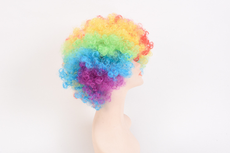 Halloween European and American Afro Wig Cosplay Fan Wig Clown Head Cover Children's Rainbow Party Wig