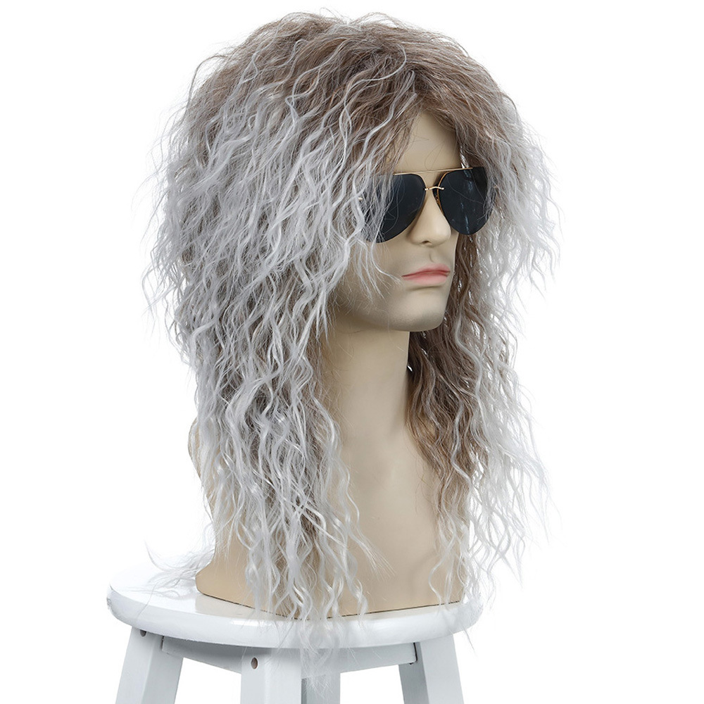 Cross-Border European and American Style Wig Rock Heavy Metal Party Halloween Wig Long Curly Hair Chemical Fiber Wig Male Spot Cross-Border European and American Style Wig Rock Heavy Metal Party Halloween Wig Long Curly Hair Chemical Fiber Wig Male Spot