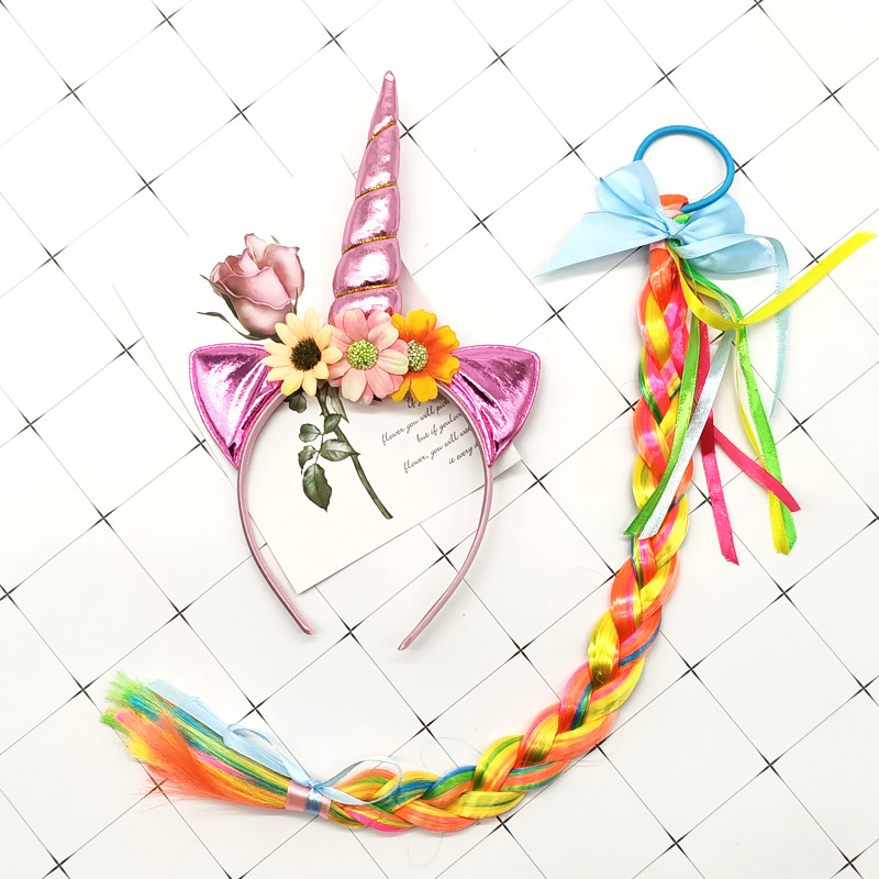 Factory in Stock Amazon Cross-Border Unicorn Role Play Halloween Dress up Headband Wig Braid Suit