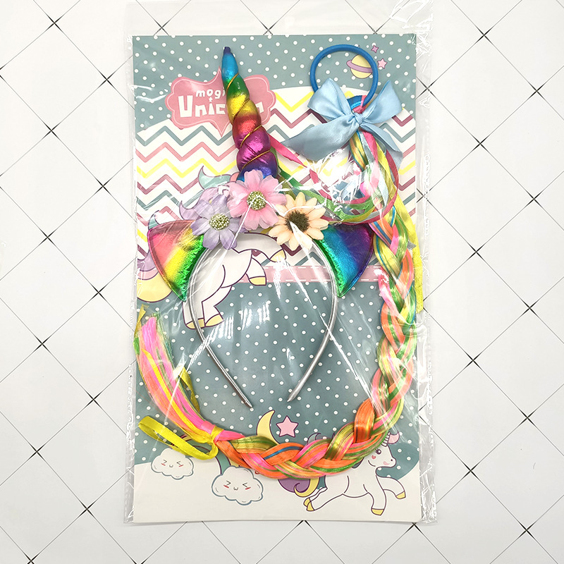 Factory in Stock Amazon Cross-Border Unicorn Role Play Halloween Dress up Headband Wig Braid Suit