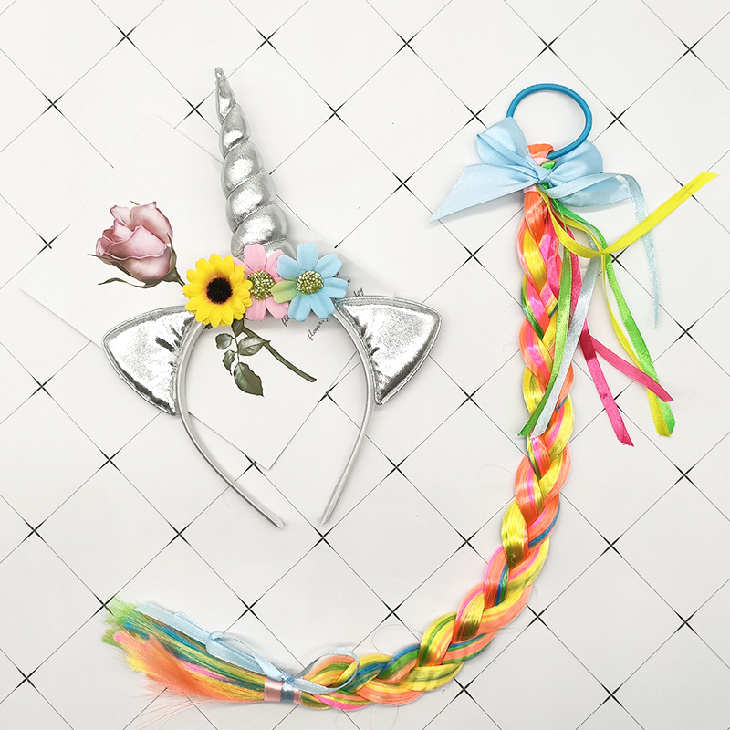 Factory in Stock Amazon Cross-Border Unicorn Role Play Halloween Dress up Headband Wig Braid Suit