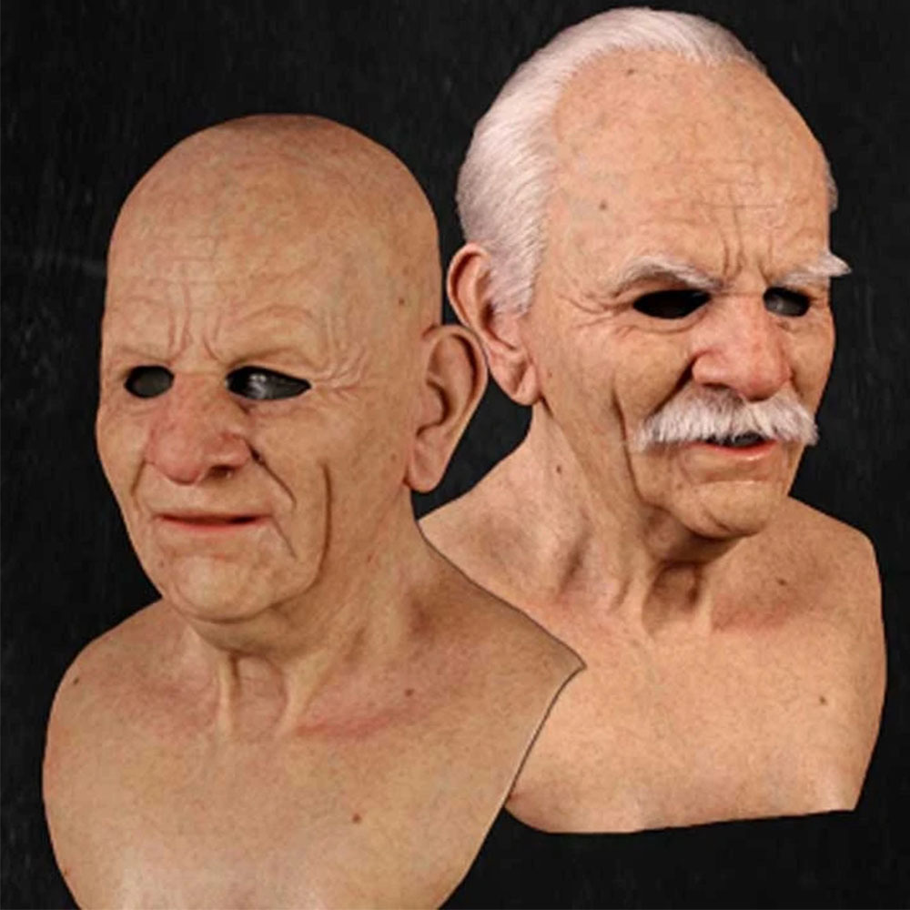 Independent Station Popular Old Man and Grandpa Face Wig Old Man Mask Horror Head Cover ICOs Halloween Peripheral