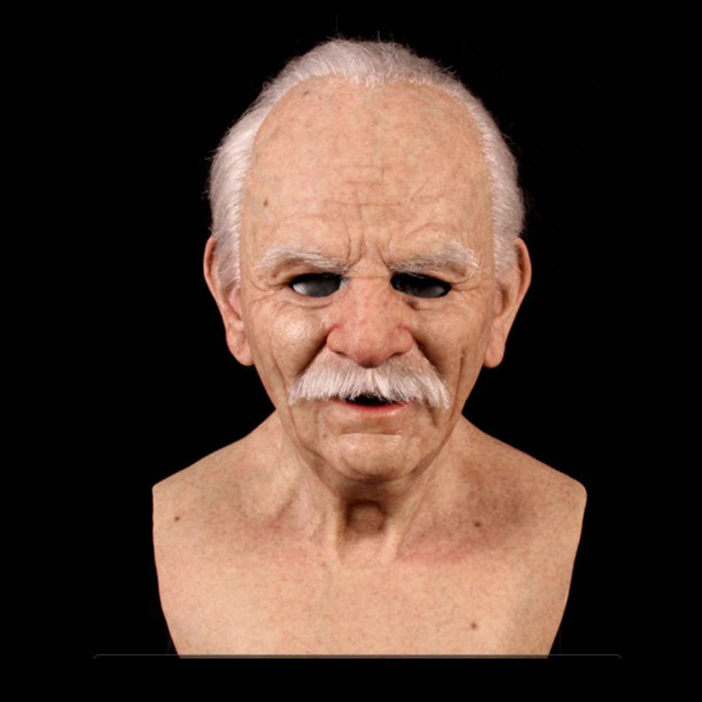 Independent Station Popular Old Man and Grandpa Face Wig Old Man Mask Horror Head Cover ICOs Halloween Peripheral