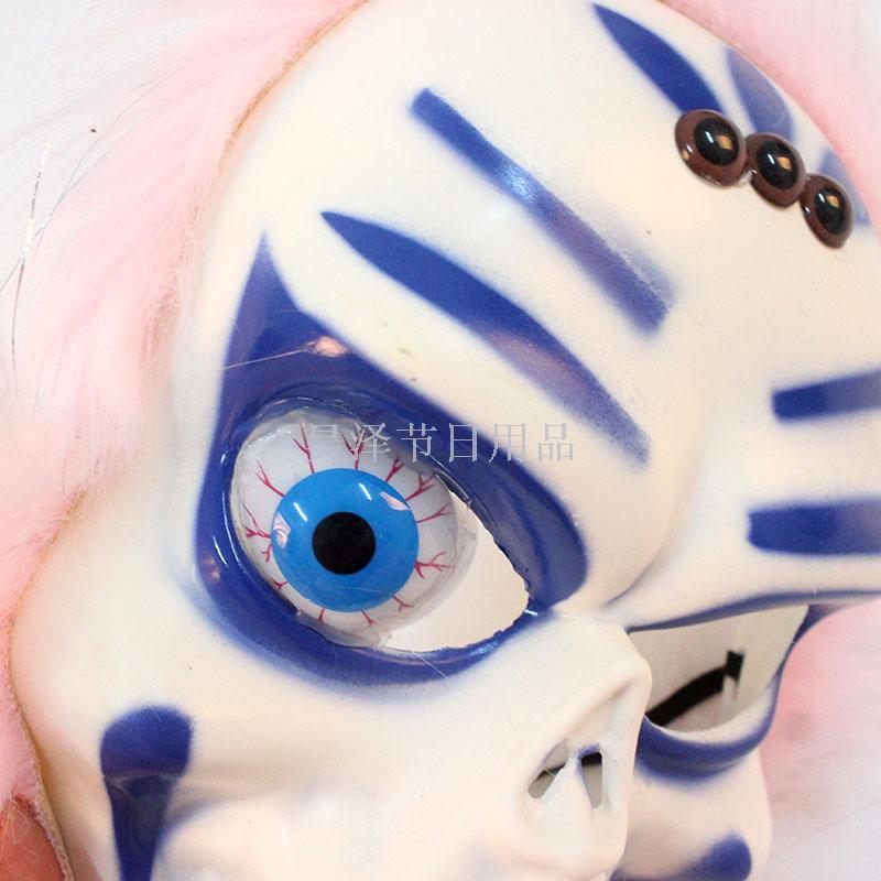 Factory Direct Sales Halloween Flash with Light Eyeballs Skull Mask with Hair Wig Horror Scary Mask Face Mask