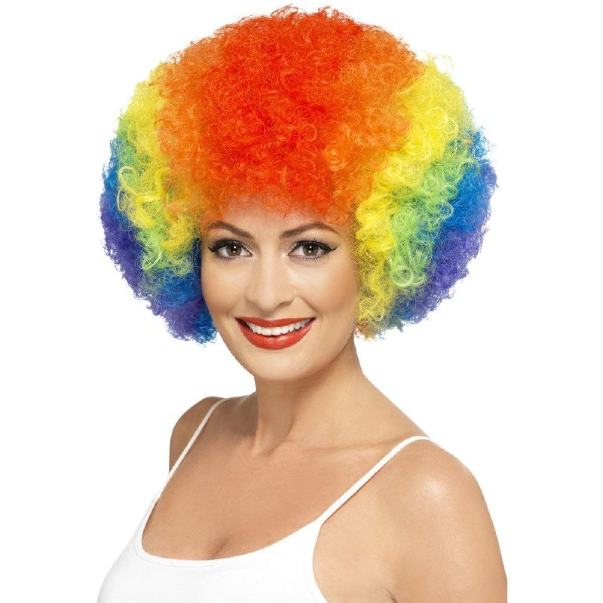 Holiday Party Clown Costume  Rainbow  Football Fan Adult Child Wig Disco Hippie Cosplay Fluffy Wig color run wig
