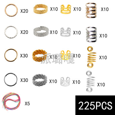 Wig Accessories Boxed Dreadlocks DIY Colored Hair Band 225 Ear Clips Gold and Silver Spring Small Ring Hair Extension Rope