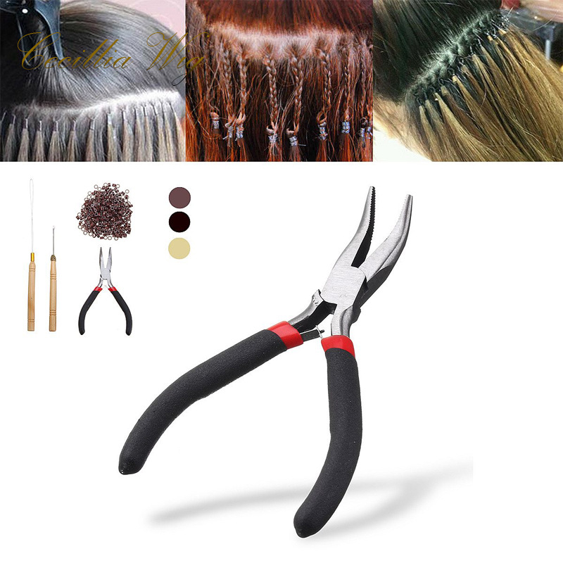 [Pliers Kit] Elbow Toothless Wig Special Wooden Handle Crochet Hook Real Hair Extension Special Pliers Hair Extension Buckle Set