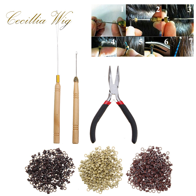 [Pliers Kit] Elbow Toothless Wig Special Wooden Handle Crochet Hook Real Hair Extension Special Pliers Hair Extension Buckle Set