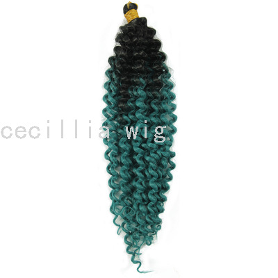 Cross-Border Wig Chemical Fiber Crochet Hair Long Curly Hair Extension 14 Inch 100G Water Ripple Gradient