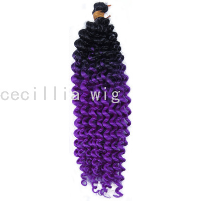 Cross-Border Wig Chemical Fiber Crochet Hair Long Curly Hair Extension 14 Inch 100G Water Ripple Gradient