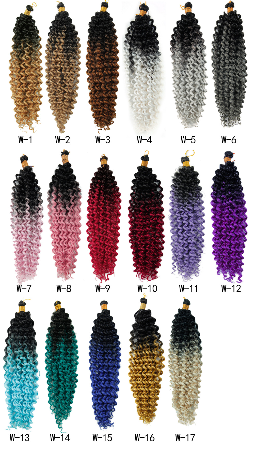 Cross-Border Wig Chemical Fiber Crochet Hair Long Curly Hair Extension 14 Inch 100G Water Ripple Gradient
