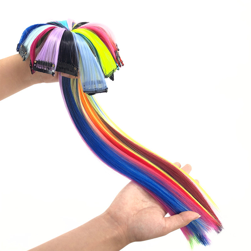 Single Clip European and American Wig One Clip Color Hair Extension Piece Direct Dyeing Gradient Hair Extension Piece Chemical Fiber Wig Single Clip European and American Wig One Clip Color Hair Extension Piece Direct Dyeing Gradient Hair Extension Piece Chemical Fiber Wig