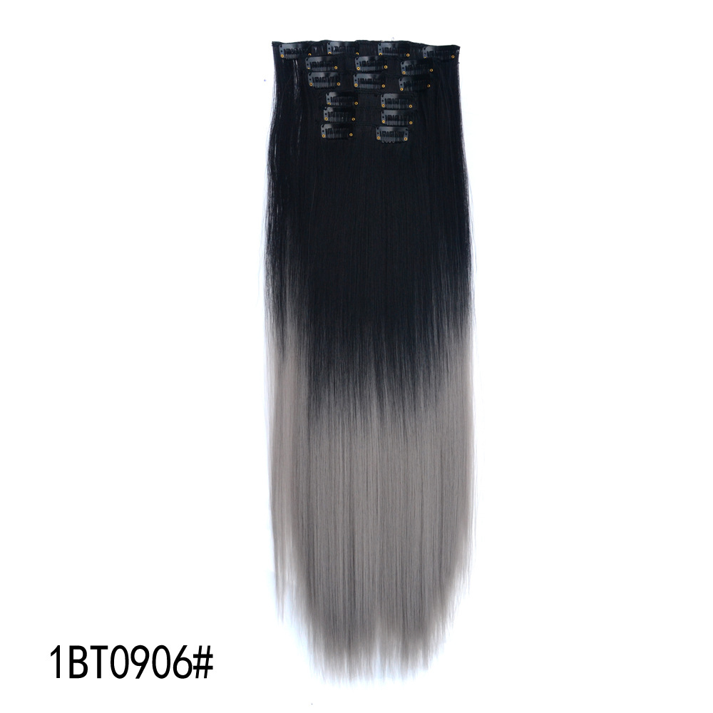 Wig Set Hairpiece Clip 6-Piece Set Straight Color Gradient Hair Extension 16 Card Hairpiece Clip Wig Set